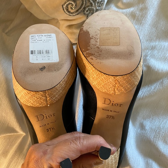 Classic Christian Dior Black Weaved Wicker Pumps